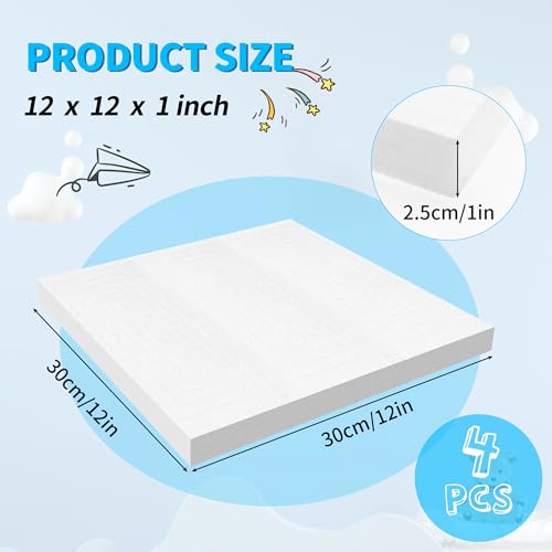 LuckyFoam White 4 Pack 12x12x1 inch Foam Sheets 1 Inch Thick | Polystyrene Rectangles XPS Foam Board Craft for Insulating DIY Modeling Art Supplies - color: white, size: 12x12x1 inch 4pcs
