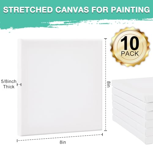 ESRICH Stretched Canvas for Painting, 10 Pack 8x8 Canvas for Painting Primed Acid-Free, Wood Framed Blank Canvas, Art Canvases for Beginners, Artists for Oil,Acrylic Paint, Pouring Painting. - size: 10 Packs - 1 Size (8x8)