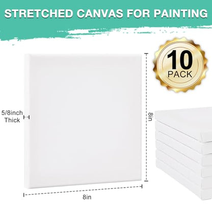 ESRICH Stretched Canvas for Painting, 10 Pack 8x8 Canvas for Painting Primed Acid-Free, Wood Framed Blank Canvas, Art Canvases for Beginners, Artists for Oil,Acrylic Paint, Pouring Painting. - size: 10 Packs - 1 Size (8x8)