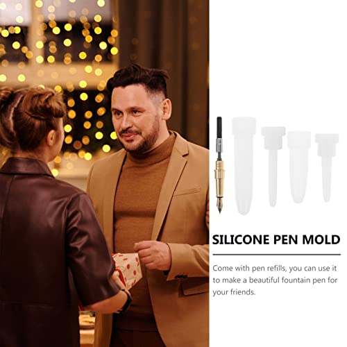 EXCEART Fountain Pen Mold Set Silicone Pen Mold for Epoxy Resin DIY 4-piece Casting Kit with Brass Nib and Ink for Calligraphy Fountain Making 3.93 X 0.98 X 0.98 in