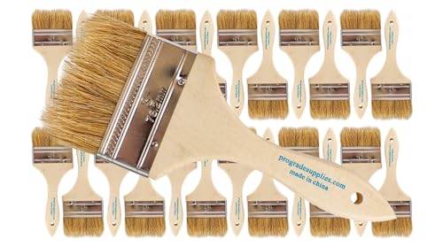 Pro Grade 3" Chip Brushes, Disposable Paint Brushes, for Epoxy, 24 Pack | Natural bristle, wood handle | Value Pack | For Resin & Deck Coatings | Cabinets, Furniture, Fences