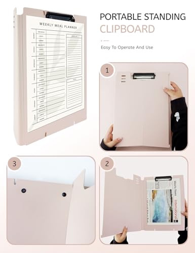 Free Standing Clipboard and Desktop Stand with Adjustable Buckles Easel Back - Foldable Stand and Document Holder for School, Office and Business Use (9.37 x 12.6 inches) (Pink) - style: Pink