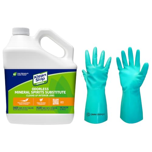Painter's Choice Klean Strip Green Mineral Spirits - 1 Gal - Paint Thinner for Oil Based Paint, Varnish, & Stains - Mineral Spirits for Wood & Cleaning Surfaces - Available with Omni Depot Gloves