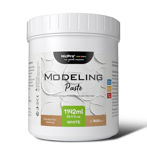 Nicpro Modeling Paste 1142 ml / 56.4 oz for Acrylic Painting | High-Density Acrylic Medium for Texture, Thickness, Structural Molding Paste for Art Projects, DIY, 3D Effect - size: 1142 ml