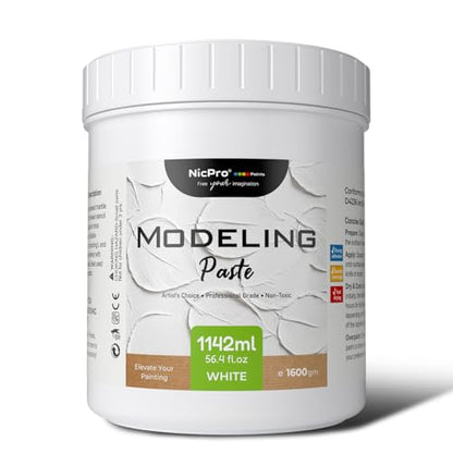 Nicpro Modeling Paste 1142 ml / 56.4 oz for Acrylic Painting | High-Density Acrylic Medium for Texture, Thickness, Structural Molding Paste for Art Projects, DIY, 3D Effect - size: 1142 ml
