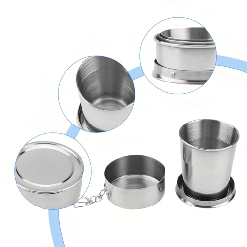 Stainless Steel Collapsible Cup, 150ml Camping Folding Cup Retractable Travel Mug with Lid Keychain Portable Drinking Outdoor Demountable Stackable Expandable Protective Cap for Hiking Picnic(M) - size: M