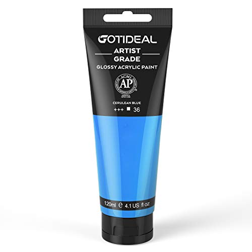 GOTIDEAL Acrylic Paint Cerulean Blue Tubes(120ml, 4.1 oz) | Non Toxic, Non Fading, Rich Pigments,for Painters, Adults & Kids,Ideal for Canvas Wood Clay Fabric Ceramic Craft Supplies - color: Cerulean Blue, style: Regular