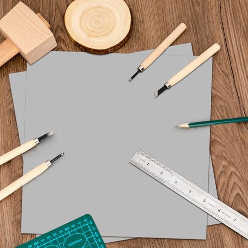 Yeaqee 8 Pcs 12 x 12 Inch Linoleum Block Rubber Carving Block Soft Linocut Blocks Large Linoleum Sheet Unmounted Lino Plates for Engraving Art Project Printmaking Artist Studio Supplies, Gray - color: Gray, size: 12 x 12 Inch