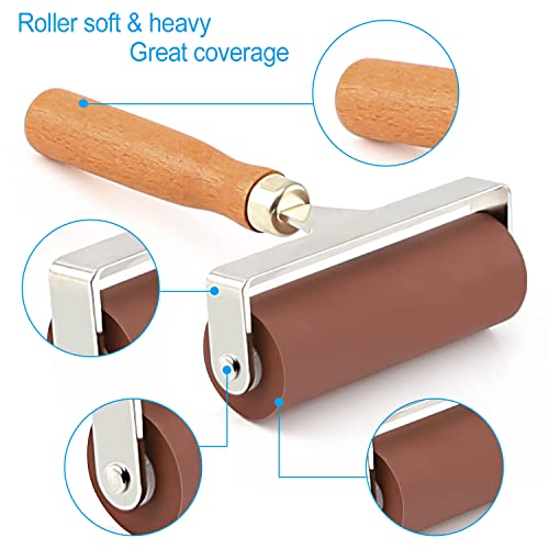 Soft Rubber Roller, Brayer Ideal for Anti Skid Tape Construction Tools, Print, Ink and Stamping Tools(4-Inch, Brown) - size: 4-Inch