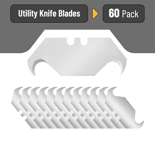 Bates- Utility Knife Blades with Hook Edge, 60 Pack, Carbon Steel, Silver, Replacement Blades for Box Cutter, Utility Knife Refills - color: Silver With Hook Edge, size: 60 Pack
