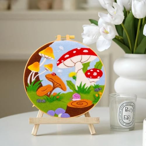Wonafa Needle Felt Starter Set,Wool Needle Felt Starter Kit, Beginner Needles Felts Kit (Mushroom Forest) - color: Mushroom Forest