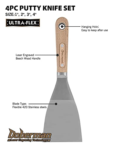 ROLLINGDOG 4PC Putty Knife Kit, 1",2",3",4" Paint Scrapers