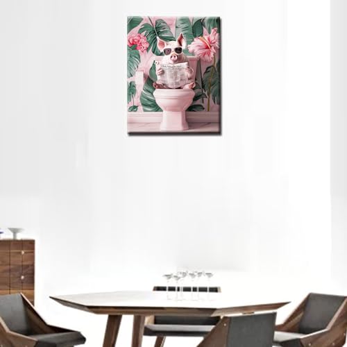 Tucocoo Colorful Pink Pig DIY Paint by Numbers for Adults Pig on Toilet Painting Kits for Beginner Canvas Acrylic Paint Drawing Paintwork with Paintbrushes Arts Craft Home Wall Decor16x20in Frameless - color: Paint by number-Closestool 03, size: 16''x20''