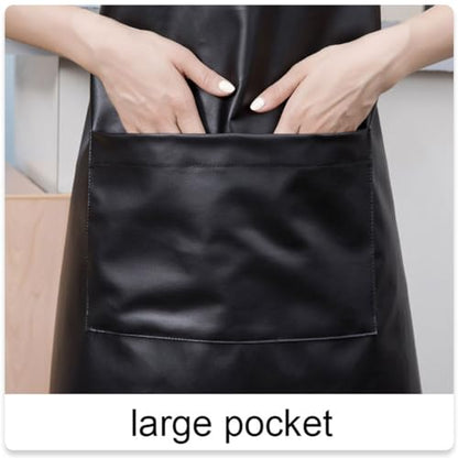 Waterproof Apron Large Pocket PU Material Waterproof Oil-proof Dust-proof Apron Black and Red - color: Red & Black