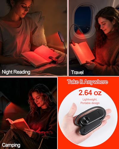 630nm Red Book Light for Reading at Night [2 Pack] - Zero Blue Light, Dimmable Reading Lights for Books in Bed, LED Book Lamp Clip on, Gift for Students Parents Nurse Studying Travel - size: Black-2 Pack