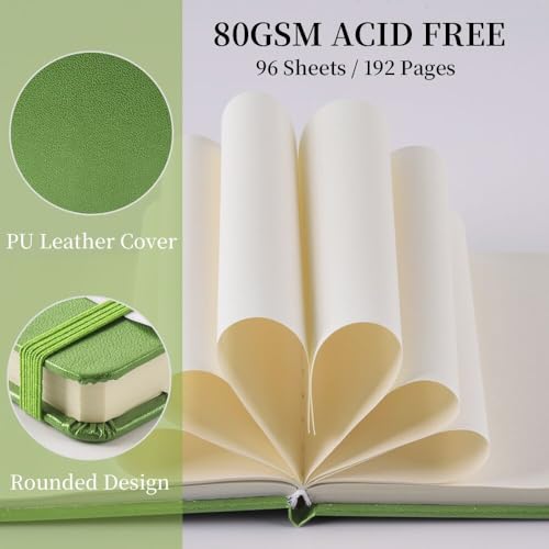 5x5 Pocket Sketch Book,80gsm Hardcover Art Sketchbook for Drawing Journal | PU Cover,Blank Paper,96Sheets/192Pages,Lay-Flat,Portable Travel Creation Paint Diary Memo Planner,Dry Media.Green - color: PU Cover-5x5in-Green