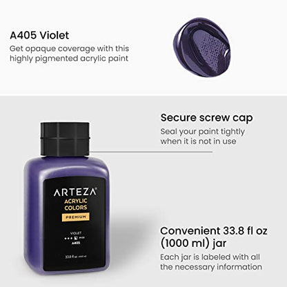 ARTEZA Acrylic Paint, A405 Violet, 33.8 fl oz, 1000ml Jar, Opaque, Quick-Drying, Acrylic Paints for Painting on Canvas, Paper, and Wood - color: A405 Violet, size: 33.8 Fl Oz (Pack of 1)