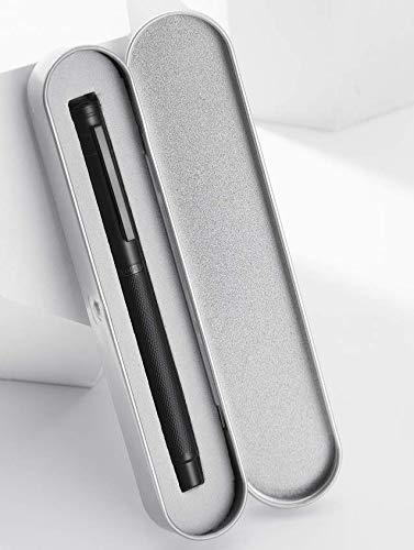 Brushed Black Forest Fude Pen, Bent Nib Calligraphy Fountain Pen (Fine to Broad) with Converter and Metal Box Set by Asvine - color: Black, style: Bent Point