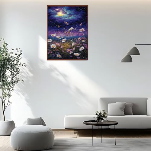 CYLVYLL Flowers and Starry Sky 11ct Counted Cross Stitch Kits Color Printed Stamped Cross Stitch Supplies Needlework Printed Embroidery Kits DIY Kits Needlepoint Starter Kits, 12x16 inch