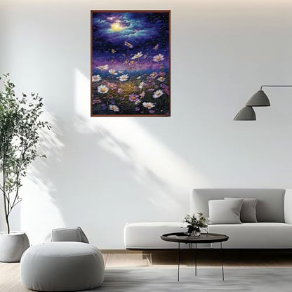 CYLVYLL Flowers and Starry Sky 11ct Counted Cross Stitch Kits Color Printed Stamped Cross Stitch Supplies Needlework Printed Embroidery Kits DIY Kits Needlepoint Starter Kits, 12x16 inch