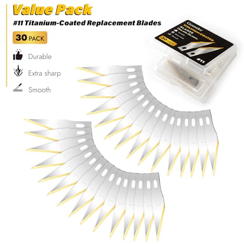 Exacto Knife Blades #11 Titanium Coated Replacement Blades-30 Pack | #11 Blades for Precision Hobby Knife Hobby Blades Refill Set for Craft, Hobby, Scrapbooking,Cutting