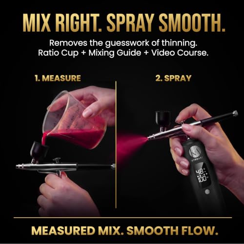 Cordless Airbrush for Nails with Ratio Mixing Cup & Thinning Guide - Nail Airbrush Machine, 0.3mm Nozzle, 28/38/48 PSI - Single-Action Airbrush Kit with Compressor - Air Brush for Nails