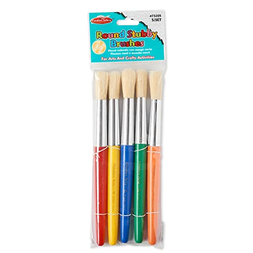 Charles Leonard Creative Arts Round Tip Paint Brushes, Short Stubby Round Handle with Hog Bristle, 7.5 Inch, Assorted Colors, 5-Pack (73205) - color: Assorted, size: 5-Pack, style: Round Tip