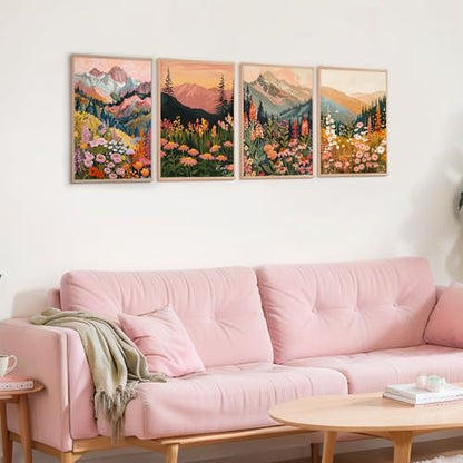 Yeaqee 4 Pcs Diamond Art Kits for Adults Gem Painting Kit DIY Jewel Diamond Art for Beginners Aesthetic Room Crafts Cute Flower Mountain Painting Pictures 5d Craft Wall Decor for Home 10 x 11.8'' - style: Flower Mountain
