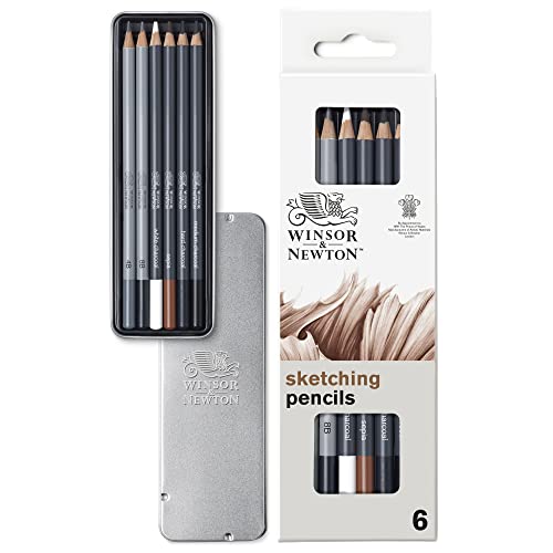 Winsor & Newton Studio Collection, Sketching Pencils, Set of 6 | Soft, Thick Core pencils, Varied Hardness, Soft Smooth Texture, Easy Blending, Stylish Metal Tin Included, High Quality Lead - style: 6 Sketching Pencils