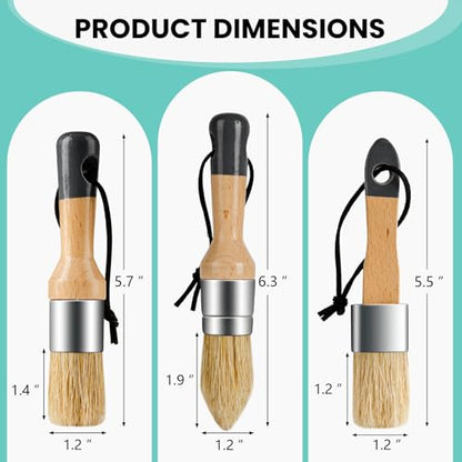Mister Rui Chalk Wax Paint Brush, 3pcs, Chalk Paint Brushes for Furniture | Small Round Stencil Brushes for Wood, Beeswax, Acrylic Paint, Antique wax, Milk Paint- Natural Bristles, No Shedding - size: 3PCS, Small