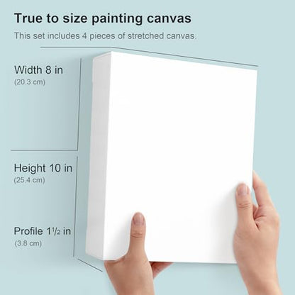 PHOENIX 8x10 Inch 4 Pack Gallery Canvas - 1.5 in Thick Small Canvases for Painting - Deep Edge 100% Cotton 11 Oz. Gesso Primed White Blank Professional Canvas Oil & Acrylic Paints - size: 8"x10", style: Gallery