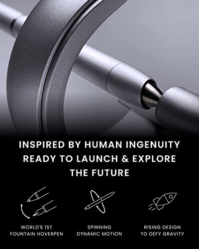 novium Hoverpen Future - Luxury Fountain Pen, Schmidt Nib (Fine), Converter, Extra Refill, Futuristic Aesthetic, Aerospace Metal, Best Pen Gift Set for Men & Women (Frost Silver) - color: Frost Silver, style: Fountain Pen