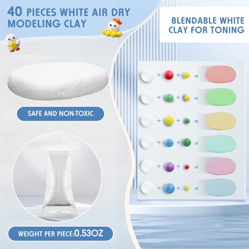 VioraWhite 40 Pcs 21 oz Air Dry Clay Bulk Modeling Clay,White | Ultra Lightweight Foam Modeling Clay for Kids Adults, DIY Crafts Party Arts, School Project Gifts Supplies - color: White
