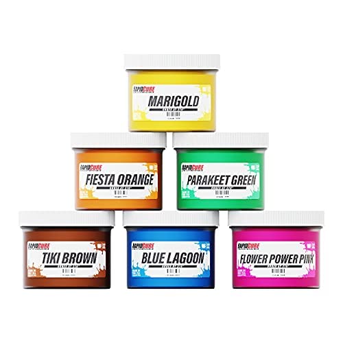 Rapid Cure® Plastisol Tropical Ink Set, 6 Color Screen Printing Ink Kit 8oz | Plastisol Cures At Low Temperature For Fast Turnaround - Soft, Vibrant Finish, Non-Phthalate, CPSIA Safe, USA Made - color: Rapid Cure Tropical Plastisol Ink