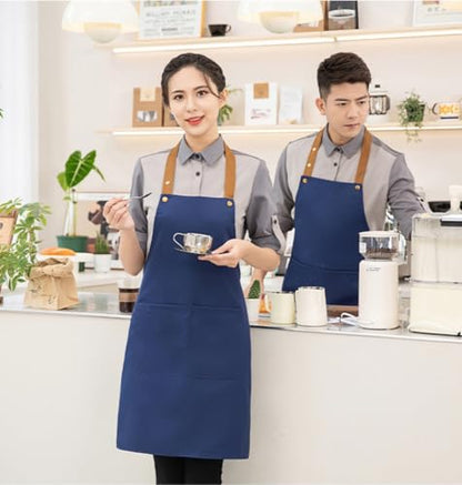 Kitchen Bib Apron with Pockets, Women Men Adjustable Neck Strap Water Resistant Apron for Chef Artist Waiter - color: Blue