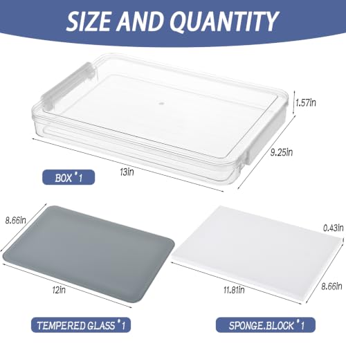 9 x 12 Inch Neutral Grey Tempered Glass Palettes, Paint Palette with Container & Lid & Sponge for Oil Painting, Scratch Resistant Keep Wet Artist Palette for Artist DIY Color Mixing Travel Outdoor