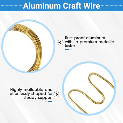 2 Rolls Aluminum Craft Wire, 10 Gauge (2.5mm) Flexible Metal Wire for Jewelry Making, 32.8 Ft (16.4 Ft/Roll) Bendable Armature Wire for Bonsai, Sculpting and DIY Crafts [Gold] - size: 10Gauge 16.4Ft Each, style: Gold