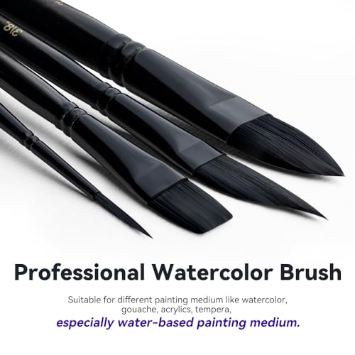 Transon 10pcs Natural Watercolor Paint Brush Set Professional for Watercolor Acrylic Ink Gouache Tempera - color: Black