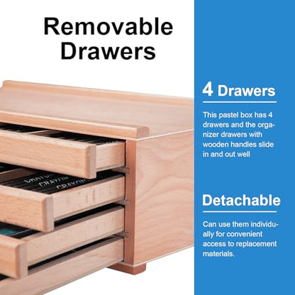 Falling in Art 4 Drawer Wooden Pastel Storage Box | Portable Organizer Box for Pastels, Pencils, Markers, Brushes and Art Supplies - size: 4-Drawer