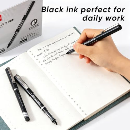 deli Rollerball Pens 0.5 mm Fine Tip Pens, Black Ink Pens 12 Pack