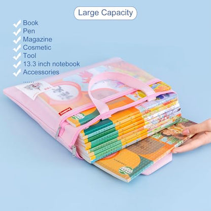 Pendancy Mesh Zipper Pouch 11x13.7 in, Large Double Pocket Waterproof File Bag with Handle, A4 Size Foldable Document Storage for Puzzle Project/Cross Stitch/Travel/Office（Blue） | Large Double Pocket Waterproof File Bag with Handle, A4 Size Foldable Docum