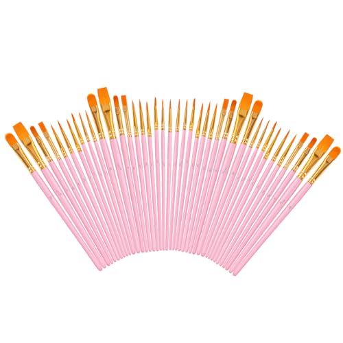 Soucolor Paint Brush Set –40Pcs Acrylic Watercolor Brush Multi-Size for Art | Round Pointed Tip for Acrylic Oil Watercolor Painting, Canvas Rock Body Face Nail Art Crafts, Pink - color: Pink, size: 40-Pack