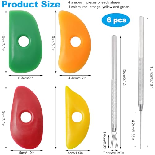 LUORNG 6PCS Pottery Ribs and Silicone Sculpting Tools Set 4 Silicone Pottery Ribs 2 Detail Needles for Clay Modeling Ceramic Shaping Detailing Suitable for Beginners Professionals