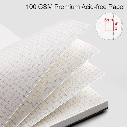 AHGXG Spiral Graph Paper Notebook, 140 Pages, B5 (7.6" x 10") | 100 gsm Thick Grid Paper, Waterproof Plastic Cover, for School Writing Engineering (Black) - color: Black, style: B5-Graph