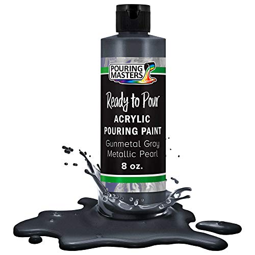Pouring Masters Gunmetal Gray Metallic Pearl Ready to Pour Acrylic Pouring Paint - Premium 8-Ounce Pre-Mixed Fluid Acrylic Paint - Fluid Art Supplies for Canvas, Wood, Paper, Tile & Rocks | Ready to Pour, Premium Pre-Mixed Fluid Acrylic Paint - Fluid Art