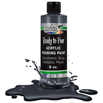Pouring Masters Gunmetal Gray Metallic Pearl Ready to Pour Acrylic Pouring Paint - Premium 8-Ounce Pre-Mixed Fluid Acrylic Paint - Fluid Art Supplies for Canvas, Wood, Paper, Tile & Rocks | Ready to Pour, Premium Pre-Mixed Fluid Acrylic Paint - Fluid Art