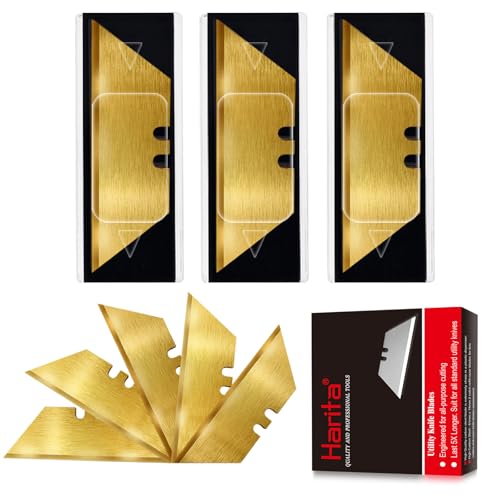 Harita Utility Knife Blades, 30 Pack Standard Replacement Blades for Heavy Duty Utility Knives and Box Cutters, SK2 Razor Blades, Titanium Fully Plated, Never Rust, Extra Durable - color: Gold, size: 30 Pack