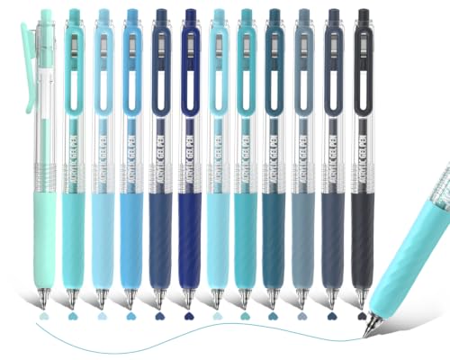 Acrylic Gel Pens for Coloring, 12 Blue Colors Set | 0.7mm Tip , Retractable Colored Pens, Perfect for Coloring, Writing, Drawing, Journaling, Note Taking, Black & White Paper - color: Blue