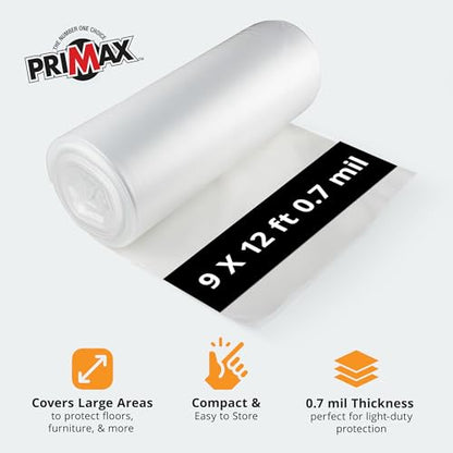 PRIMAX Clear Plastic Drop Cloth 9x12 ft (6 Pack) – Waterproof Painters Plastic Sheeting for Painting, Furniture Covers & Dust Protection – Easy Cleanup, Mess-Free Solution for Painting or Renovations - size: 9' x 12' - 6 pack
