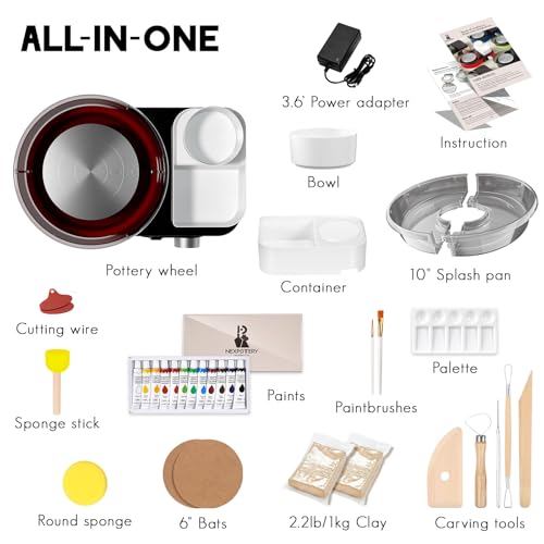 Pottery Wheel for Kids Adults and Beginners - Complete Pottery Set with 6" Turntable with Two-Way Rotation, 2.2lb Clay, Art Supplies Sculpting Tools, Craft Gifts for Teens Adults (Red) | Complete Pottery Set with 6" Two-Way Rotating Turntable, 2.2lb Clay,
